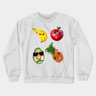 Happy little fruits, apple, banana, pineapple, avocado Crewneck Sweatshirt